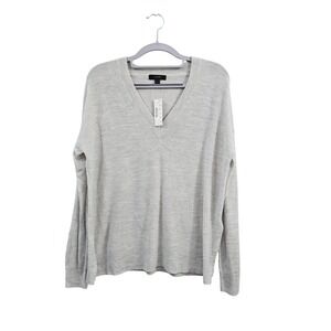J Crew Womens Gray Merino Wool Cotton V Neck Drop Shoulder Slub Sweater Size S